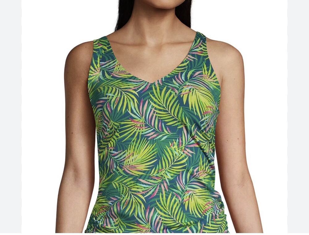 Lands End Tankini Top Womens 10 Tropical Palm Swim Chlorine Resistant Underwire